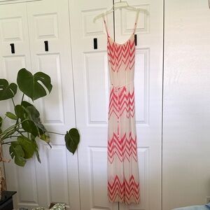 Sleeveless Chevron Maxi Dress in Coral and Cream